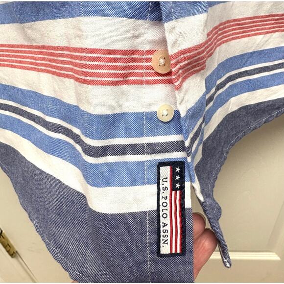 U.S. Polo Assn. Short Sleeve Button Down, Red White Blue Stripe, Men's Size XXL - Picture 4 of 4